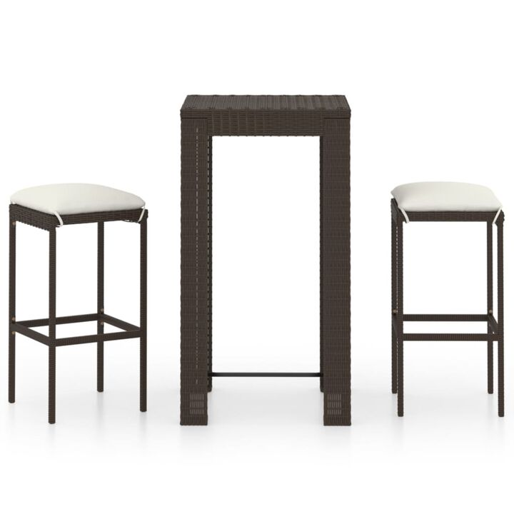 vidaXL 3 Piece Garden Bar Set with Cushions Poly Rattan Brown