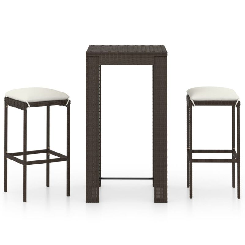 vidaXL 3 Piece Garden Bar Set with Cushions Poly Rattan Brown