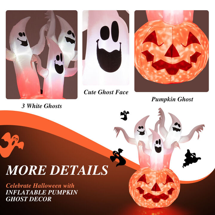 Inflatable Halloween Ghosts with Pumpkin Decor and Rotating Lamp