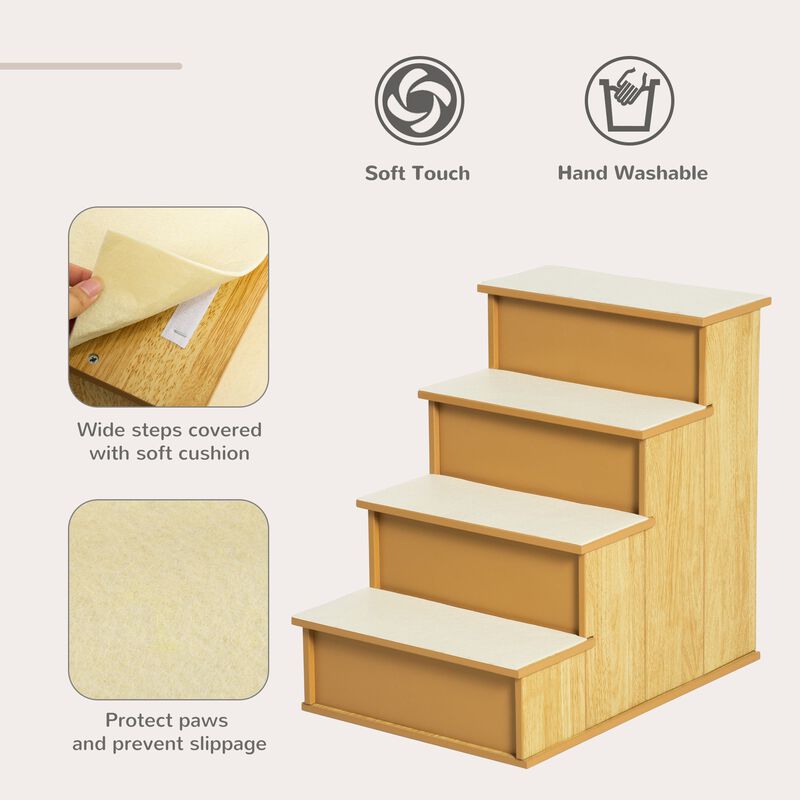 Natural Pet Steps: 4-Tier Wood Dog Stairs with Cushioned Cover