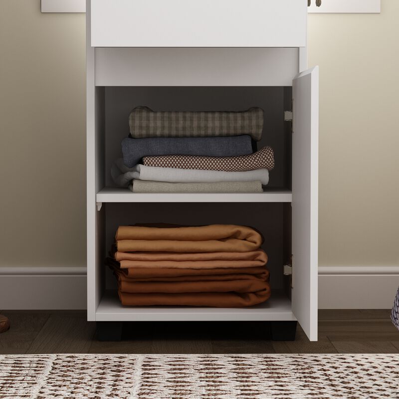FUFU&GAGA Modern White Wardrobe with 2 Drawers and 1 Cabinet, Adjustable Shelf, Black Rubber Feet (15.7" W x 15.7" D x 50.8" H), White Melamine Finish