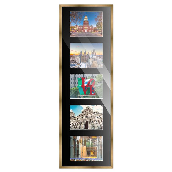 7.5x23.5 Wood Collage Frame with Black Mat For 5 4x6 Pictures