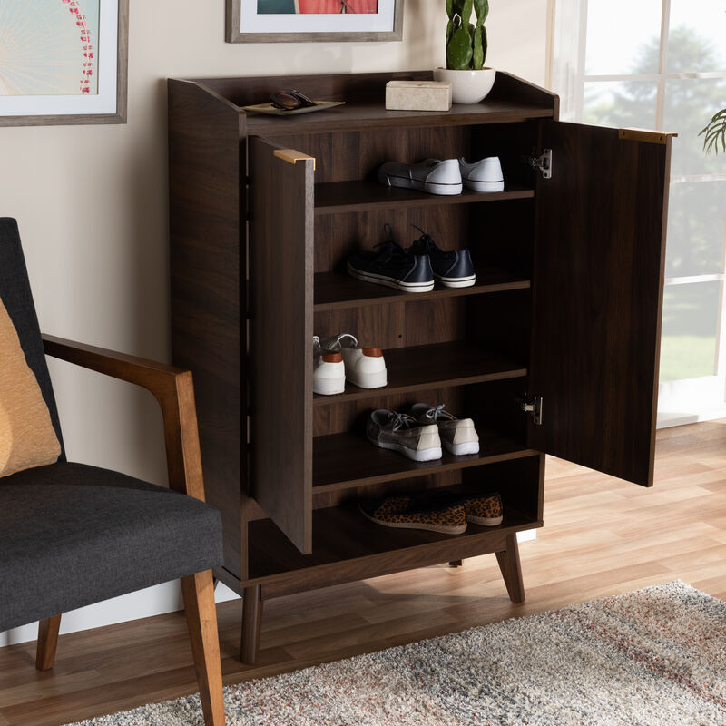 Baxton Studio Lena Mid Century Walnut Brown Finished 5 Shelf Wood Entryway Shoe Cabinet