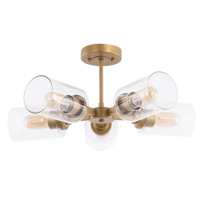 Jaynie 5-Light Farmhouse Industrial Iron Cylinder LED Semi Flush Mount
