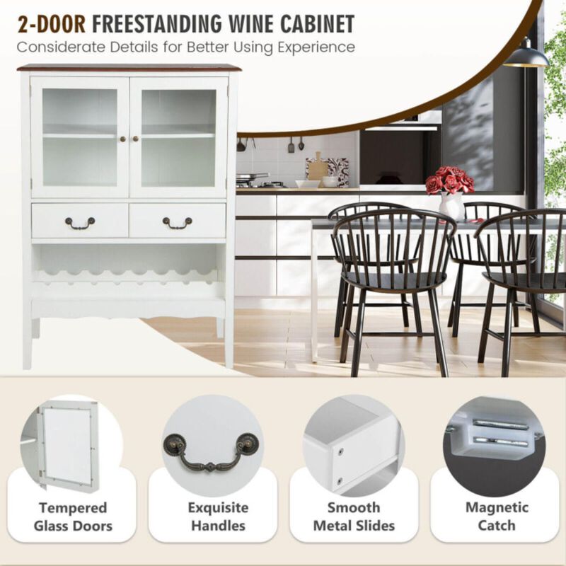 Hivvago Sideboard Buffet Cabinet with 2 Tempered Glass Doors-White