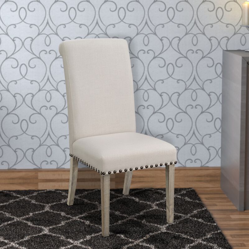 Rolled Back Parson Dining Chair, Beige, Set of 2-Benzara