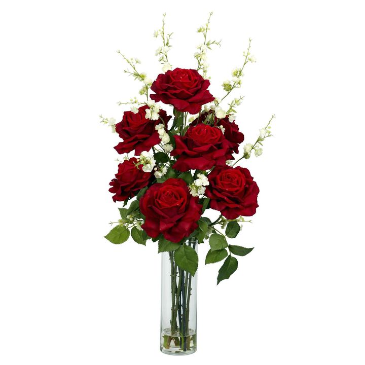 Nearly Natural Roses & Cherry Blossoms w/Cylinder Vase