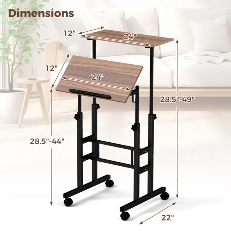 Hivvago Height Adjustable Mobile Standing Desk with Rolling Wheels for Office and Home