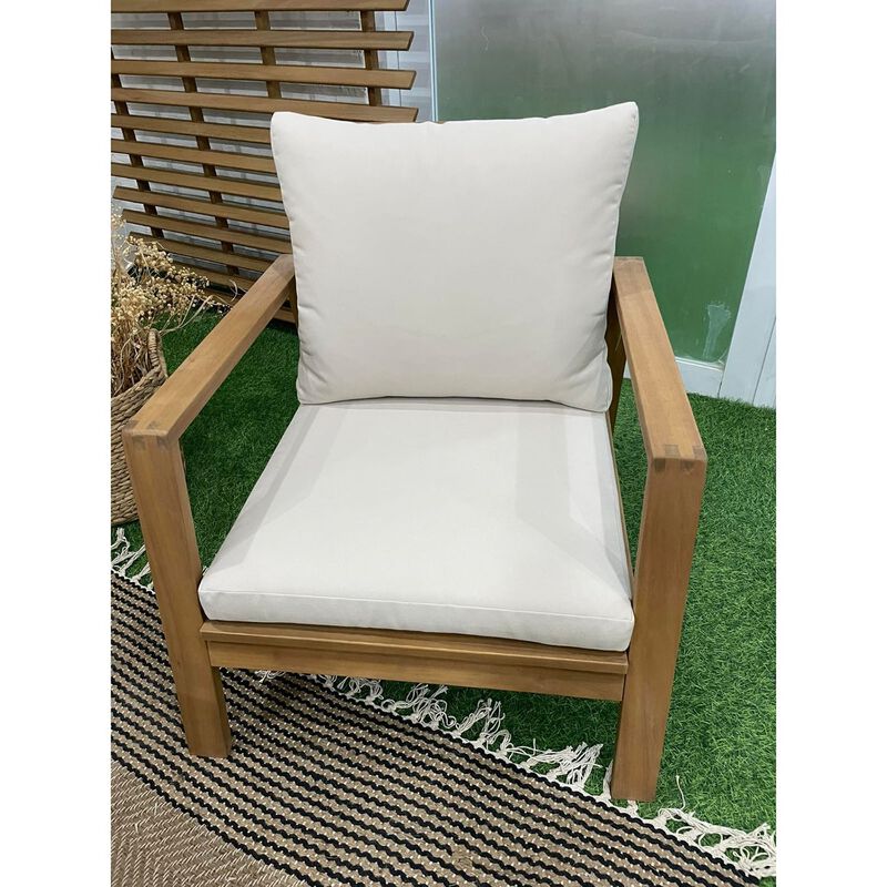 F. Corriveau International - Fuji Outdoor 1-Seater Armchair, Acacia Wood Frame