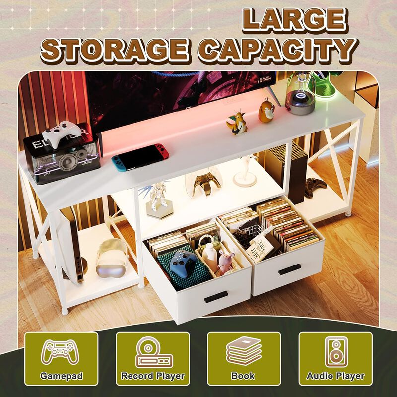 White Up to 65 Inches Dresser TV Stand with 2 Large Dresser Drawers