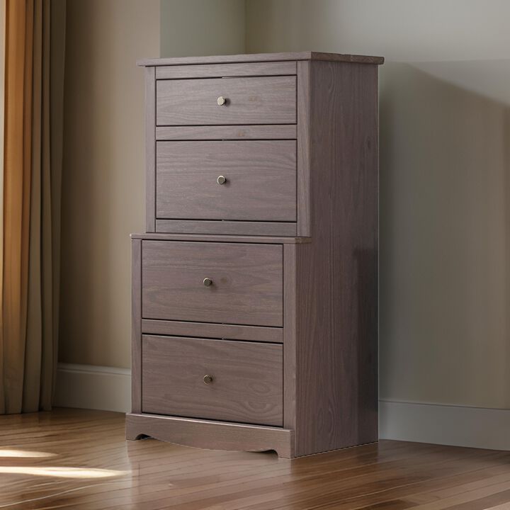 Stav Tall Dresser Chest with 4 Drawers, Plank Style, Gray Solid Wood
