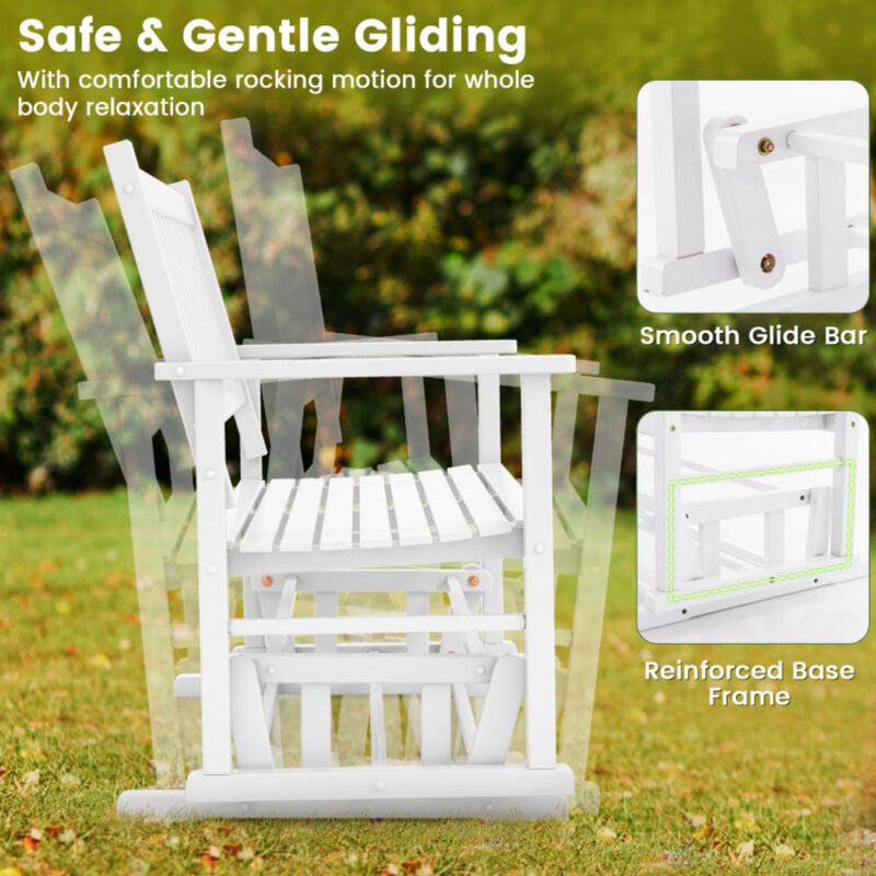 Hivvago 2 Seats Outdoor Glider Bench with Armrests and Slatted Seat-White