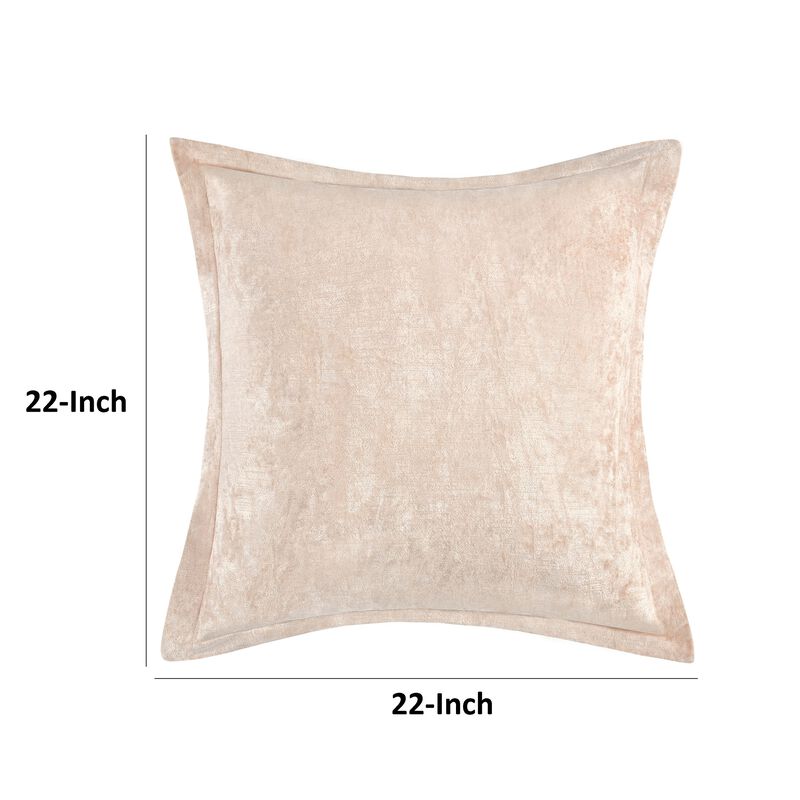 Brad Throw Pillow, 22 Inch Flanged Finish, Nude Beige Rayon Velvet - Benzara