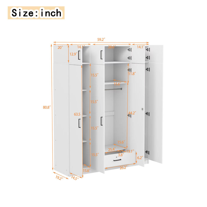 Merax 4-Door Wardrobe with 1 Drawer and Top Cabinets
