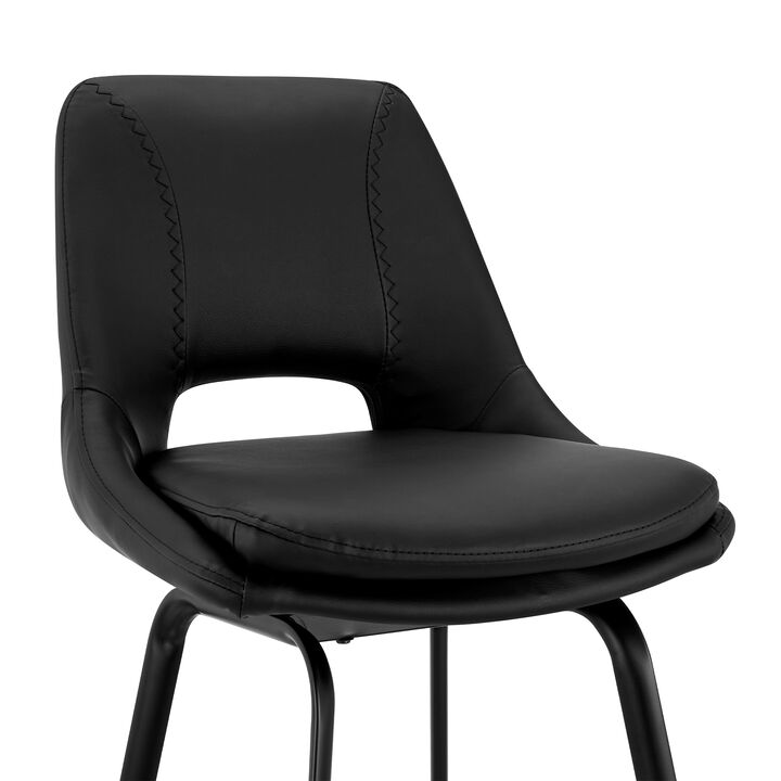 30 Inch Open Back Leatherette Swivel Bar Stool, Black-Benzara