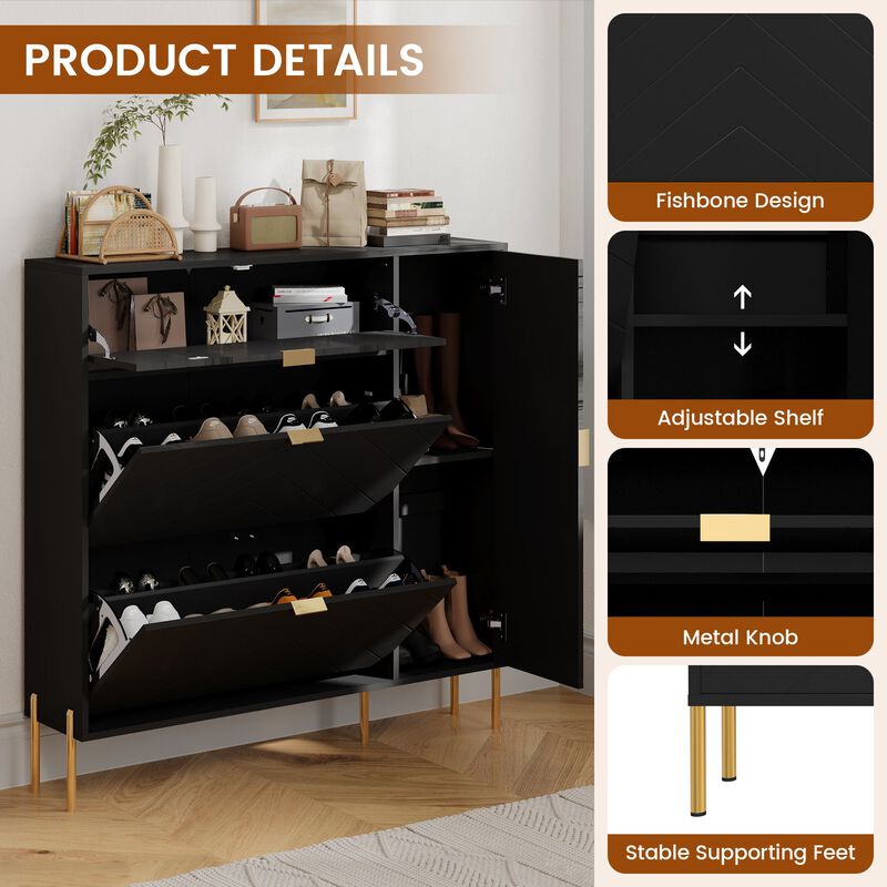49.21 in. H Wood Shoe Storage Cabinet with Flip-Up Drawers Adjustable Shelf