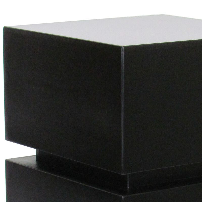 Wooden Pedestal Stand in Stacked Cube Design, Antique Black - Benzara
