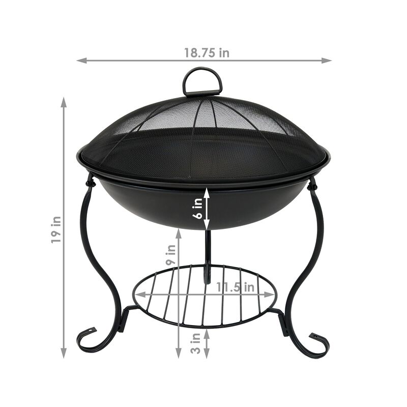Sunnydaze 18 in Steel Fire Pit Bowl with Stand, Screen, Grate, and Poker