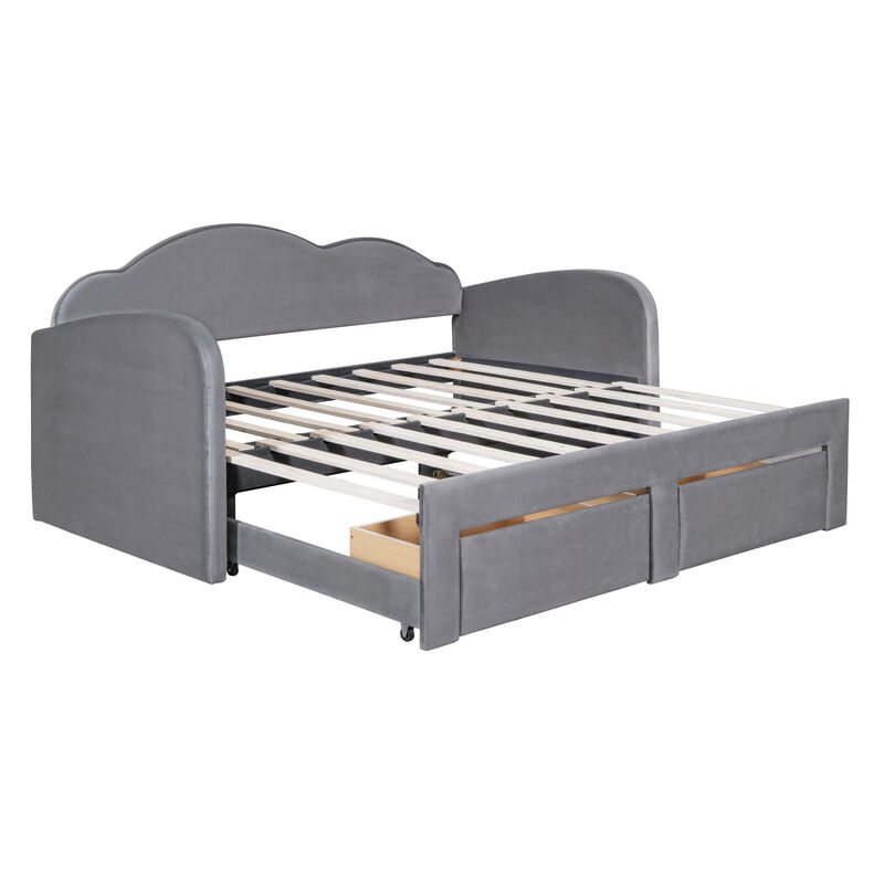 Merax Velvet Upholstered Daybed  with Trundle
