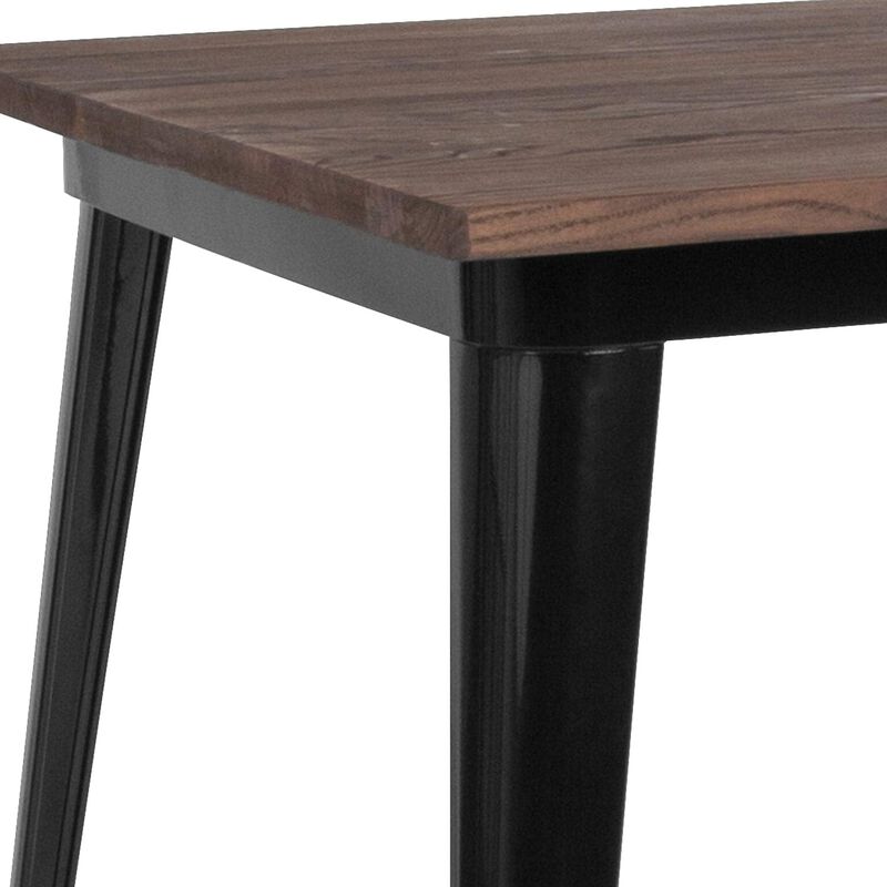 Flash Furniture 31.5 Square Black Metal Indoor Bar Height Table with Walnut Rustic Wood Top