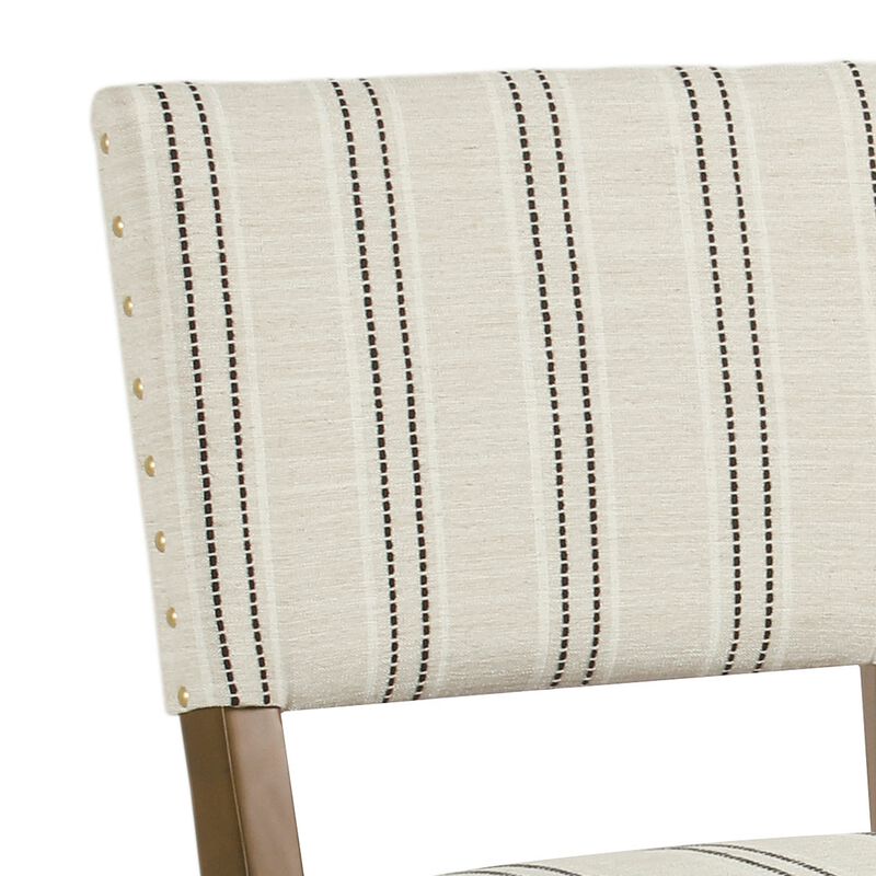 Wooden Dining Chair with Striped Pattern Fabric Cushioned Seat, Black and White, Set of Two - Benzara