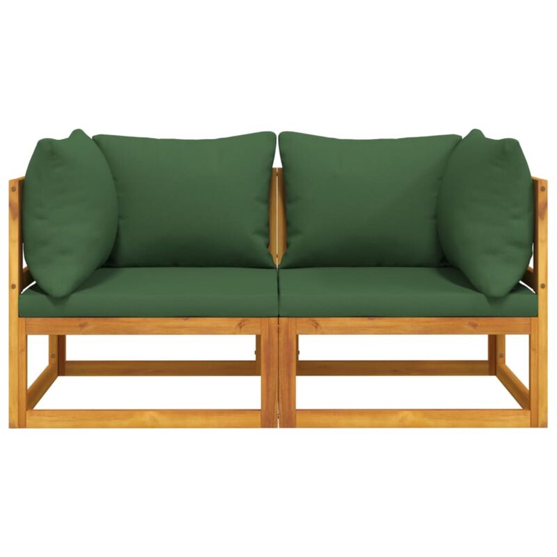 vidaXL Corner Sectional Sofas - Acacia Wood with Green Cushions - Modular Design - Easy Assembly - Sturdy, Comfort and Stylish