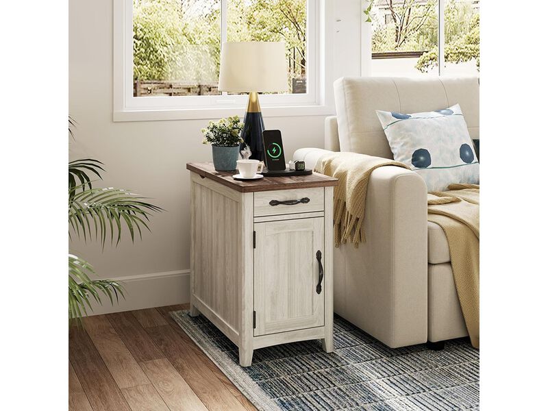 LINSY HOME Farmhouse End Table with Charging Station