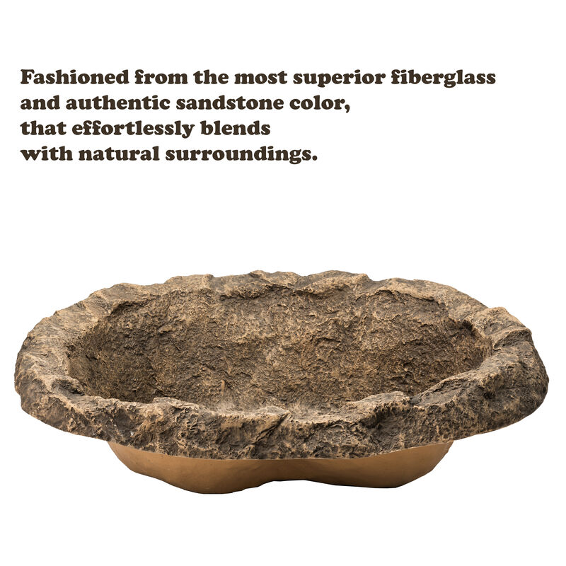 Small Flower Faux Rock Fiberglass Garden Decorative Water Pond, 17 Gallon Sandstone Outdoor Patio Bed Waterfall Pond