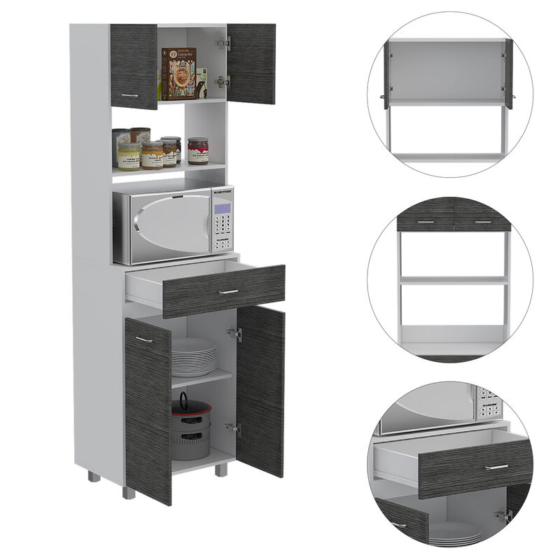 Pembrooke 2-Shelf 1-Drawer Microwave Pantry Cabinet Smokey Oak