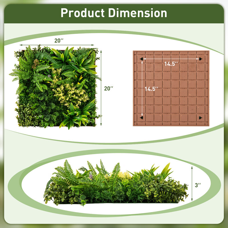 20" x 20" 3D Hanging Greenery Hedge with 11 Mixed Faux Plants for Indoor and Outdoor Decor