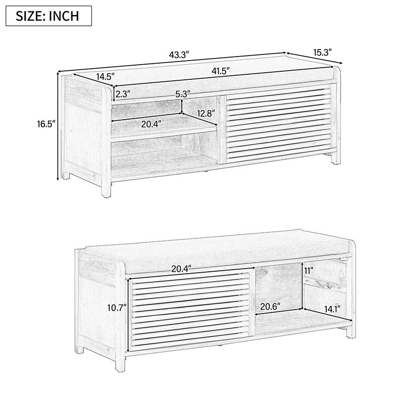 Merax Distressed Shutter Storage Bench with Acacia Veneer