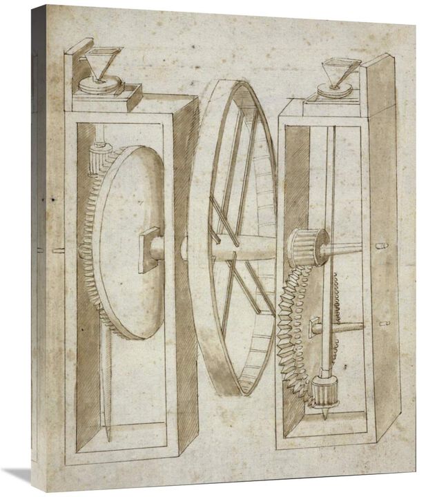 Two mills with wheel between-Canvas Art-22x28