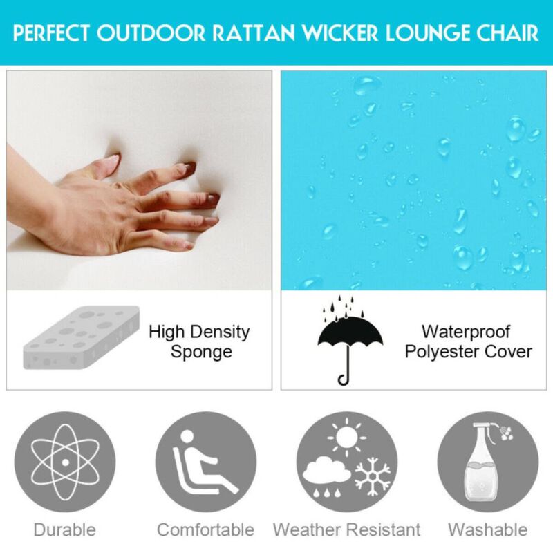 Hivvago Patio Rattan Cushioned Height Adjustable Lounge Chair