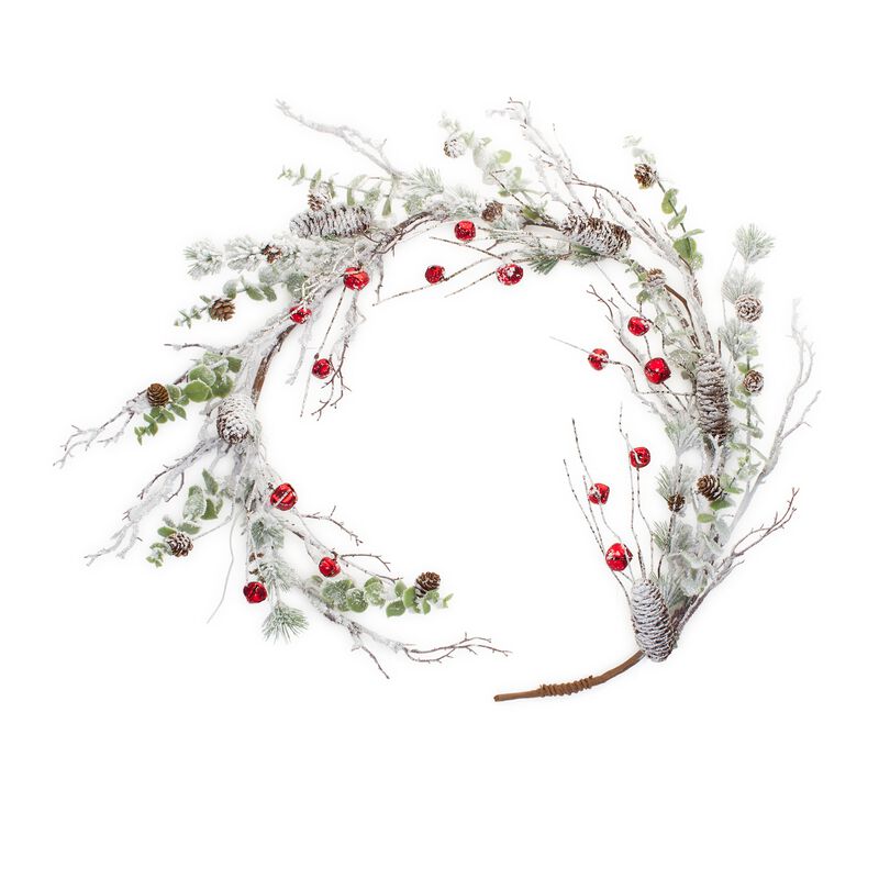 Snow Pine Garland with Sleigh Bells for Holiday and Winter Décor (Set of 2)