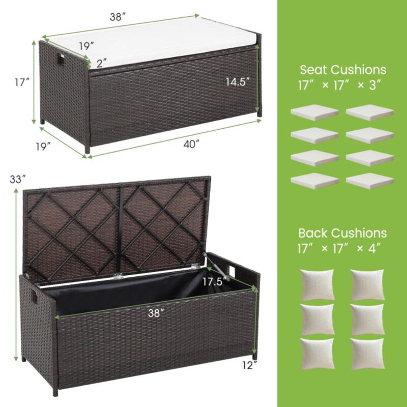 Hivvago 34 Gallon Patio Storage Bench with Seat Cushion and Zippered Liner