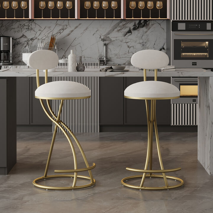 Set of 2 Round Bar Stools Armless Barstools with Back for Kitchen & Bar Seating