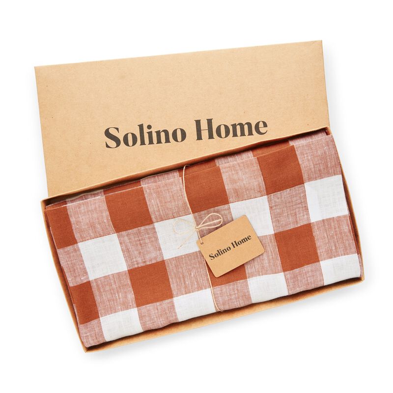 Solino Home 100% Pure Linen Tablecloth | Buffalo Check Dining Table Cloth