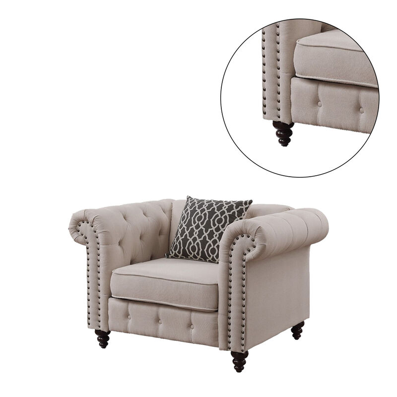 Beige Linen Chair with 1 Pillow