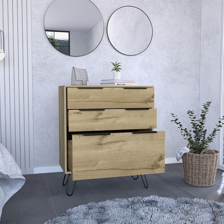 DEPOT E-SHOP Begonia Dresser, Three Drawers, Superior Top, Hairpin Legs, Light Oak