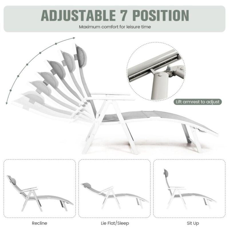 Hivvago Adjustable Outdoor Lightweight Folding Chaise Lounge Chair with Pillow