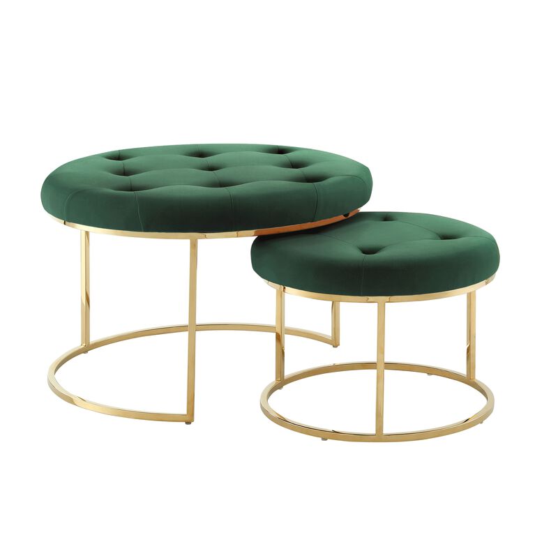 Nicole Miller Jairo Leather PU/Velvet Nesting Ottoman (Set of 2)