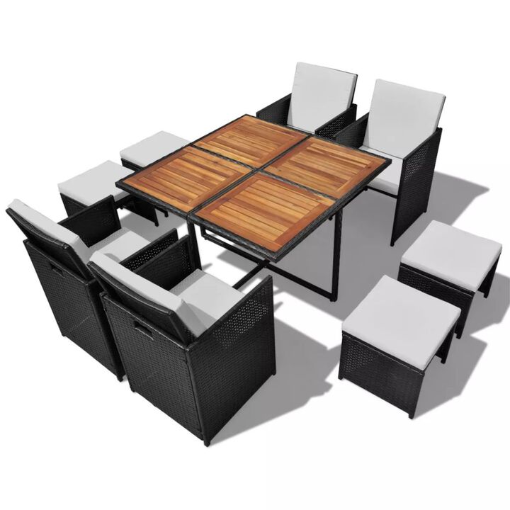 vidaXL 9 Piece Outdoor Dining Set Poly Rattan and Acacia Wood Black