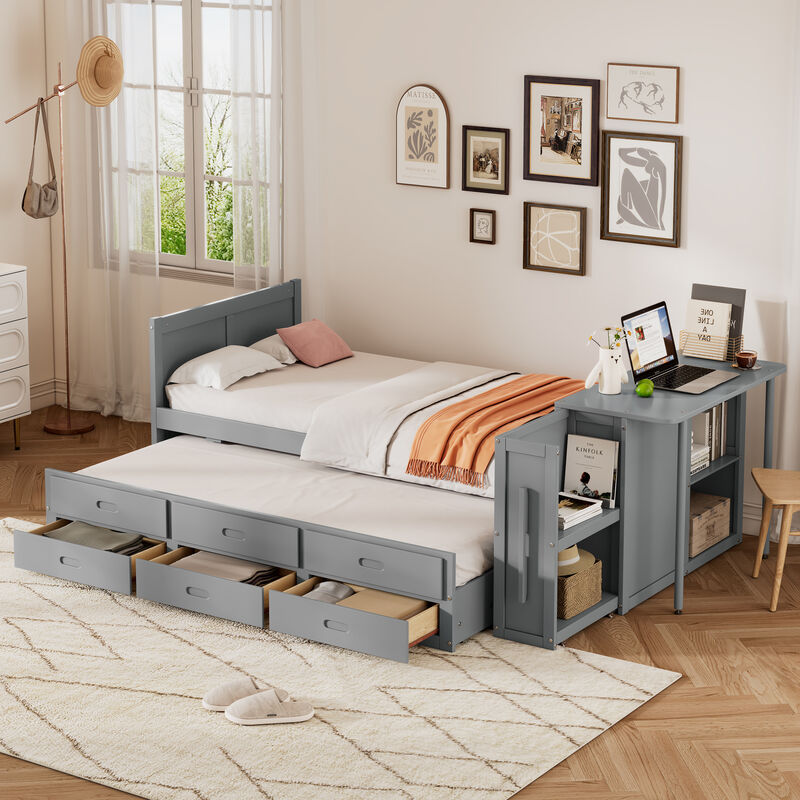 Merax Platform Bed with Desk and Storage Shelf