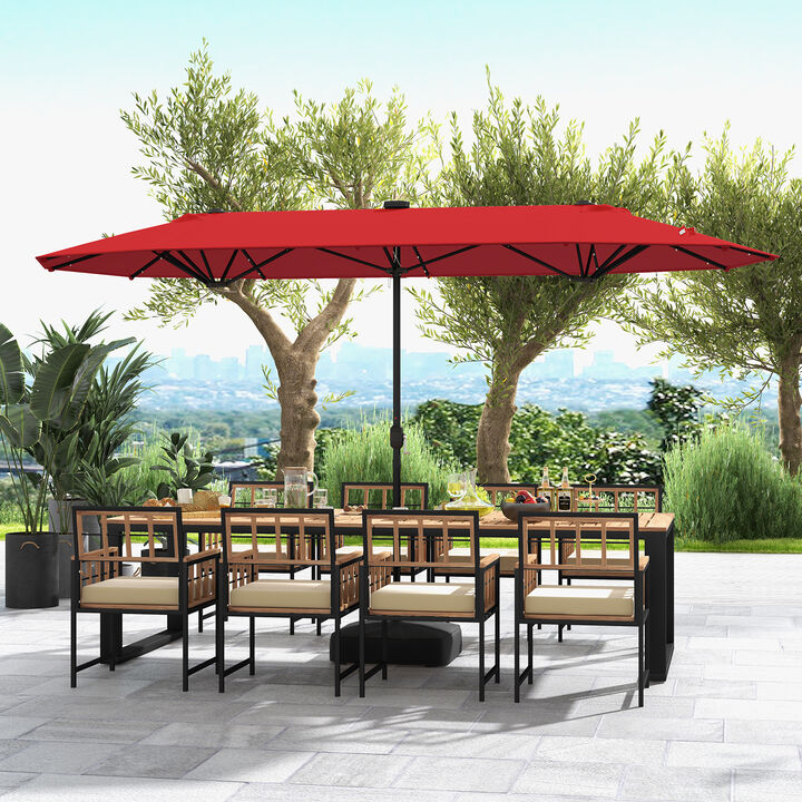 Double-Sided Patio Umbrella with Solar Lights for Garden, Pool, and Backyard Shade