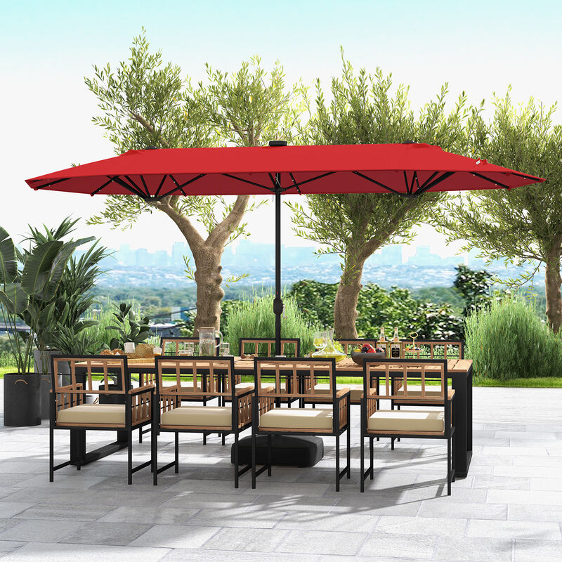 Double-Sided Patio Umbrella with Solar Lights for Garden, Pool, and Backyard Shade