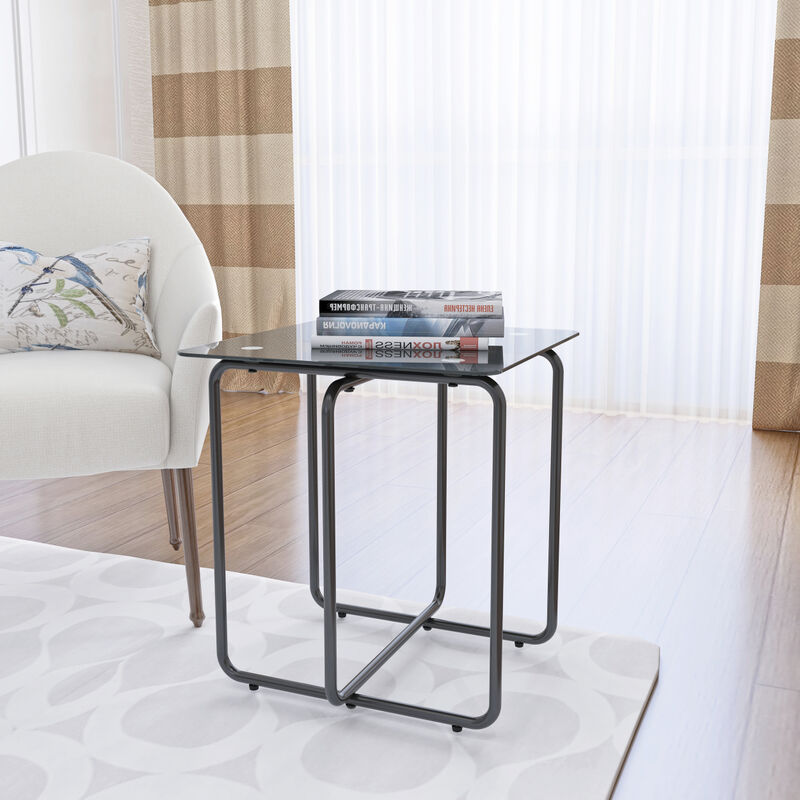 Modern Tempered Glass Coffee Table End Table Side Table For Living Room, Bedroom, Black