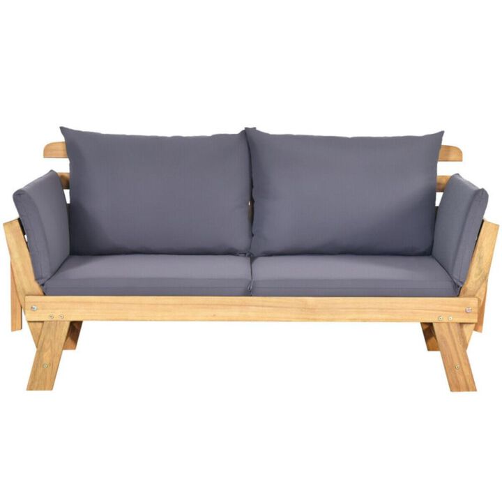 Hivvago Patio Convertible Solid Wood Sofa with Cushion