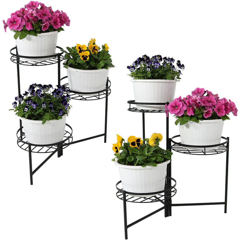 Sunnydaze Black Iron 3-Tier Outdoor Plant Stand - 22 in - Set of 2