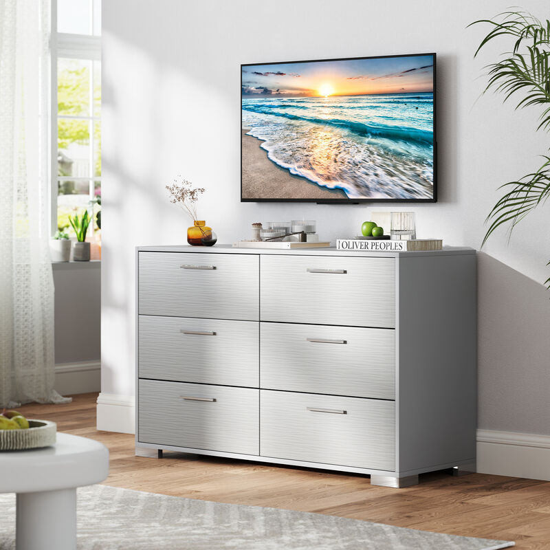 6 Drawer Storage Dresser Cabinet with Metal Legs Handles For Bedroom