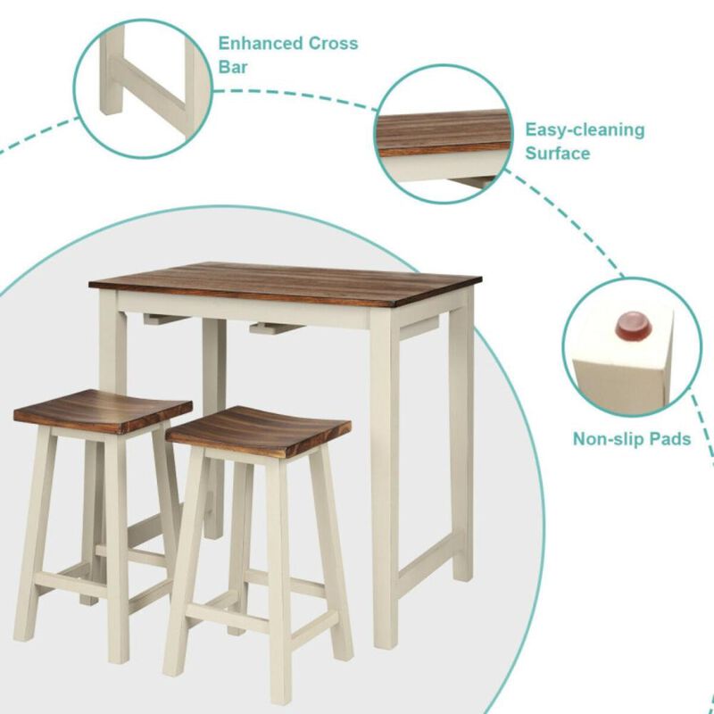 Hivvago Counter Height Pub Table with 2 Saddle Bar Stools